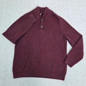 American Eagle Mens XL Burgundy Mock Neck Button Sweater